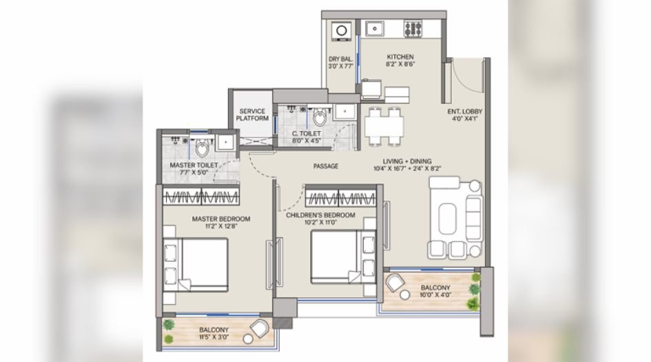Supreme-Rivana-2BHK-786-sqft-unit-plan